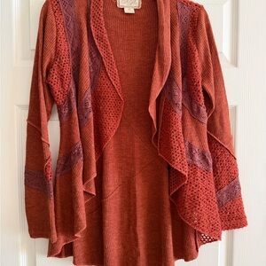 Nick & Mo Rust and Plum Open Front Cardigan